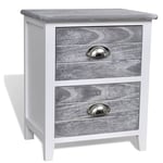 Helloshop26 - Table de nuit chevet commode armoire meuble chambre gris et blanc 38x28x45 cm bois de paulownia