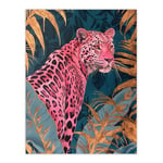 Artery8 Elegant Pink Leopard in Blue Gold Tropical Jungle Living Room Large Wall Art Poster Print Thick Paper 18X24 Inch