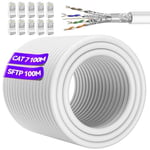 Soibke Cable Ethernet 100m, Cat 7 Câble RJ45 Blindé Haute Vitesse 10Gbit/s 600MHz Câble Ethernet S/FTP Blanc Gigabit Extérieur Imperméable Câble LAN Câble Internet pour Routeur Modem