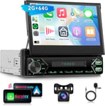 2Gb 64Gb Android 1 Din Avec Écran Rétractable Autoradio Avec Carplay Sans Fil Android Auto, Gps 1 Din 7 Pouces Ecran Tactile Poste Radio Voiture 1 Din Bluetooth Wifi, Usb/Aux Eq/Rds/Fm Caméra