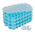 Relaxdays Bac à 37 glaçons hexagonaux, réutilisable, lot Pratique de 4, en Silicone, avec Couvercle, Bleu Clair