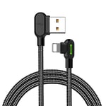 mcdodo E0335 LED 90 Degree iPhone Charger Fast Charging Cable data cable 2A Zinc Alloy Nylon Anti-Bending Anti-Fracture Compatible iPhone X 8 7 6 Plus iPad iPod (1.2M),Black