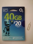 O2 PAYG Sim Card International 40GB for £20 + SIM EJECTOR PIN *NB* ZERO CREDIT