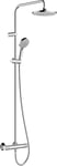 hansgrohe Vernis Blend - Colonne de douche avec mitigeur thermostatique, douche pluie 205 mm avec robinet, douchette (2 jets), support, flexible de douche, barre et douche de tête ronde 1 jet, Chromé