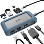 HUB USB C, 8 en 1 Adaptateur USB C 4K HDMI avec [Connecteur Amovible] et Ethernet 1000M, PD100W, 2 Ports USB 3.0, [Etui en Silicone] Compatible pour iPad Pro, MacBook, Galaxy S20 etc.[S98]