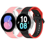 LEIXIUER 2 pièces Sangle sport étanche No Gap montre en silicone Bracelet pour Samsung Galaxy Watch 7 6 5 4 40/44/43/47/42/46mm/Galaxy Watch 5 Pro 45mm Ajustable Bracelet Montre Bande(Rose/Rouge)