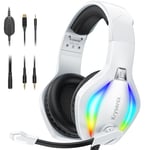 Krysenix PG1 Casque Gaming pour PS4/PS5/PC/Xbox/Nintendo Switch, Casque Gamer avec Son Microphone Stéréo AI, Casque PS5 avec Prise Jack 3,5 mm et lumière RVB, Blanc