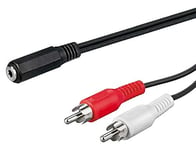 PremiumCord Câble StereoJack pour CINCH, StereoJack 3,5 mm Socket pour 2x CINCH Plug, RCA Jack, Stéréo Audio, Caméras Numériques, TV, Téléphones Mobiles, AUX, MP3, HIFI, Black, Longueur Noire, 1,5 m