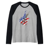 American Flag Bass Guitar USA Independence Day 4th July Raglan Baseball Tee