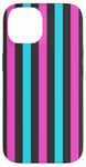 Coque pour iPhone 14 Rose Bleu rayé Esthétique Girly Preppy Rayures noires