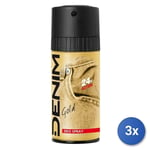 3x Denim Gold 150Ml Homme Déodorant Spray