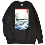 YOUQU Sweat Femme,Col Rond Polaire Décontracté Ample Pull Graphique Vague Paysage Imprimé, Noir, XL