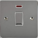 Schneider Electric Ultimate Flat Plate - Single Light Switch, with Neon Indicator, Double Pole, GU2211WPC, Polished Chrome with White Insert