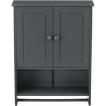 Helloshop26 - Armoire salle de bains meuble de rangement placard mural avec porte-serviettes 2 portes mdf 65 cm gris