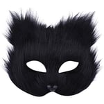 Räv Mask Halloween Cosplay Mask Halv Ansikte Slöja Ögonmask Lurvig Rävdräkt Tillbehör Djurfest Kattmasker Black