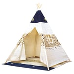 Bino World of Toys Tente de Jeu Teepee, Tente de Chambre pour Enfants (Tente tipi pour Enfants, Maison de Jeu pour Enfants à partir de 3 Ans, Taille 120 x 120 x 150 cm), Bleu-Beige 82820 Multicolore