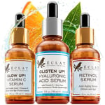 3 Facial Serum - Vitamin C Face Serum, Retinol Serum for Face, Hyaluronic Acid Serum for Face - Skincare Trio Anti Aging Serum to Reduce Fine Lines & Wrinkles and Restore Skin Vibriance