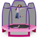 Costway - Trampoline Extérieur ø 223cm Enfants avec Filet de Sécurité, Trampoline de Jardin Rond avec 6 Poteaux Recouvert de Mousse, Tapis de Saut,