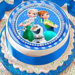 Frozen Fever Blue Diamond Border Precut Edible 7.5 Inch Cake Topper 4u178