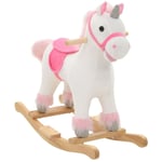 Licorne à bascule Peluche 65x32x58 cm Blanc et rose QOI69903 Maisonchic