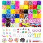 Elastique Bracelet Kit, 5100 Élastique pour Bracelets Enfant, Coloré Loom Elastiques avec Pendentifs, Clips, Perles,Boîte de Rangement, Cadeau de Noël Anniversaire pour Fille Garçon Enfants