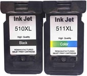 Kit De 2 Cartouches Compatibles Pour Canon Pg-510 Xl + Cl-511 Xl Noir + Couleur Imprimante Pixma Ip2700 Mp240