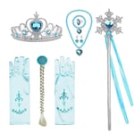 Elsa Princess Accessoarer Handskar Trollstav Krona Smycken Set Elsa Peruk Halsband Fläta för Princess Klänning Kläder Cosplay