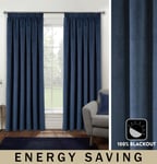 Navy Velvet 100% Blackout Pair of Curtains Tape Top - 90 x 90 inch (229x229cm)