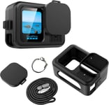 Coque pour GoPro Hero 13 Black Étui de Protection en Silicone Noir Case avec Cache d'objectif en Caoutchouc + Cache d'objectif pour Go Pro Hero 13 Black.[W124]