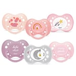 DODIE , Sucettes Anatomiques Jour et Nuit , Tetine pour bébé , +18 mois , Sans BPA, Résistante , Rose, Fille , Lot de 6 dont 2 phosphorecentes