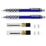 2x Pentel P365 Automatic Mechanical Pencil - 0.5mm - Blue + 24 Leads + 4 Erasers