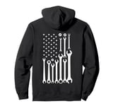 Tool Wrench Mechanic American Flag Auto Car Repair Garage Pullover Hoodie