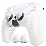 PlayVital Ninja Edition Anti-Slip Silicone Cover Skin for ps5 Wireless Controller, Ergonomic Protector Soft Rubber Case for ps5 Controller Fits with Charging Station with Thumb Grip Caps - White