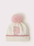 Monsoon Kids' Flower Dazzle Unicorn Beanie Hat, Ivory/Pink