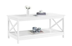 Table Basse en Bois Table de Salon Blanche Tables d'Appoint Pied X Console Jolie