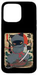 Coque pour iPhone 15 Pro Max Chat ninja japonais, chat noir kawaii ninja