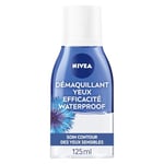 NIVEA Démaquillant Yeux Double Action au Bleuet (1 x 125 ml), nettoyant visage enrichi en eau purifiée, soin visage femme pour tous types de peaux, format voyage