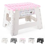 HOUSE DAY 22cm Tabouret Pliable pour Enfant - Marche Pied Enfant Pliable Tabouret en Plastique Chaise Pliante Tabouret Pliable Tabouret étape Tabouret Pied Tabouret pour Enfants (Rose & Blanc)