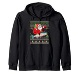 Ugly Xmas Sweater Santa Riding Rainbow Trout Fish Christmas Zip Hoodie