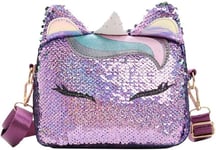 Crossbody Laukku Unicorn Sequins Mini Käsilaukut Flippy Glitter Messenger Kukkaro naisille tytöille (violetti)