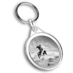 Keyring Circle - BW - Kazakh en Eagle Hunter Man  #35917