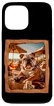 Coque pour iPhone 13 Pro Max Bulldog à la table de plage avec boisson