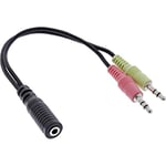 InLine Cavo con adattatore audio, connettori: da 2 x 3,5 mm a jack 3.5 mm 4 poli, 0,15 m, 99312I