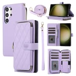 ELISORLI Wallet Case for Samsung Galaxy S21 Ultra 5G with Wrist Strap,Crossbody Shoulder Strap,9+ Card Slots Zipper Purse,Leather Stand Cell Phone Cover for S21ultra 21S S 21 21ultra G5 Women Purple