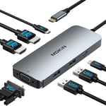 Dock USB C Docking Station USB C Dual HDMI, HUB USB C 7 en 1 vers Dual HDMI et VGA, 100W PD, USB C 3.0, 2*USB 2.0, Station d'accueil USB C Triple Affichage pour Dell, HP, Lenovo, ASUS, Macbook