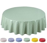 Home Direct Round Oilcloth PVC Wipe Clean Tablecloth 140cm 55" Small Polka Dot Sage Green