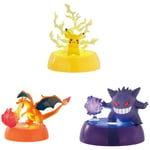 Set 3 Figures 7cm POKEMON HIKARU LED Pikachu Gengar Charizard Gashapon BANDAI