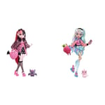 Monster High Doll, Draculaura with Accessories and Pet Bat, Posable Fashion Doll with Pink and Black Hair, HHK51 & Doll, Lagoona Blue with Accessories and Pet Piranha, Posable Fashion Doll​​​, HHK55