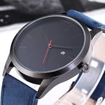 Simple Vintage Belt Calendar Big Dial Mens Quartz Watch Digital date Men's Watches for Husband reloj hombre (Color : Blue)