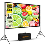 Projector Screen and Stand,Towond 100 inch Indoor Projection Screen Portable Outdoor Projection Screen 16:9 4K HD Rear Front Movie Screen with Carry Bag for Home Theatre and Backyard Cinema Nights